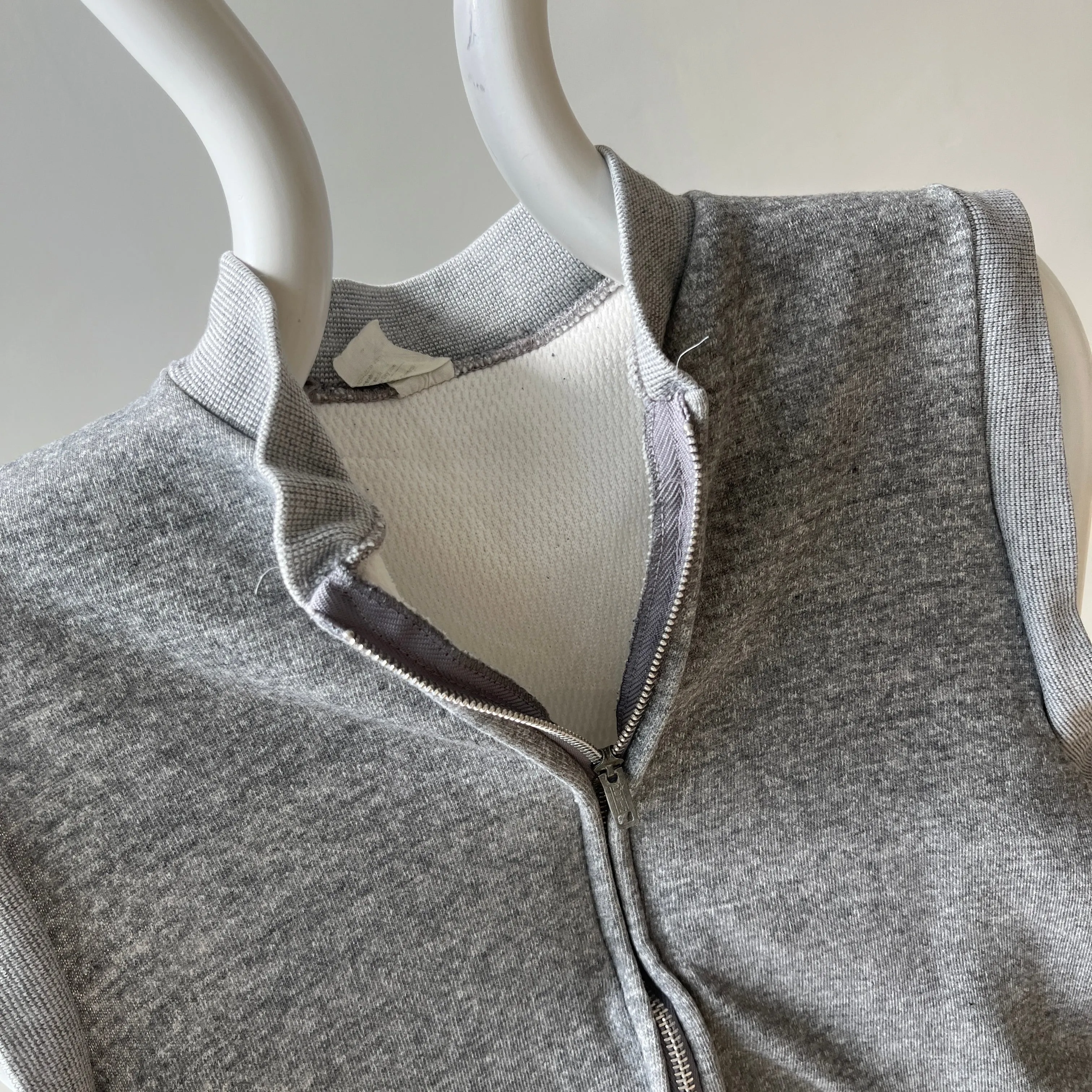 1980s Gray Insulated Sweatshirt Vest - Zip Up