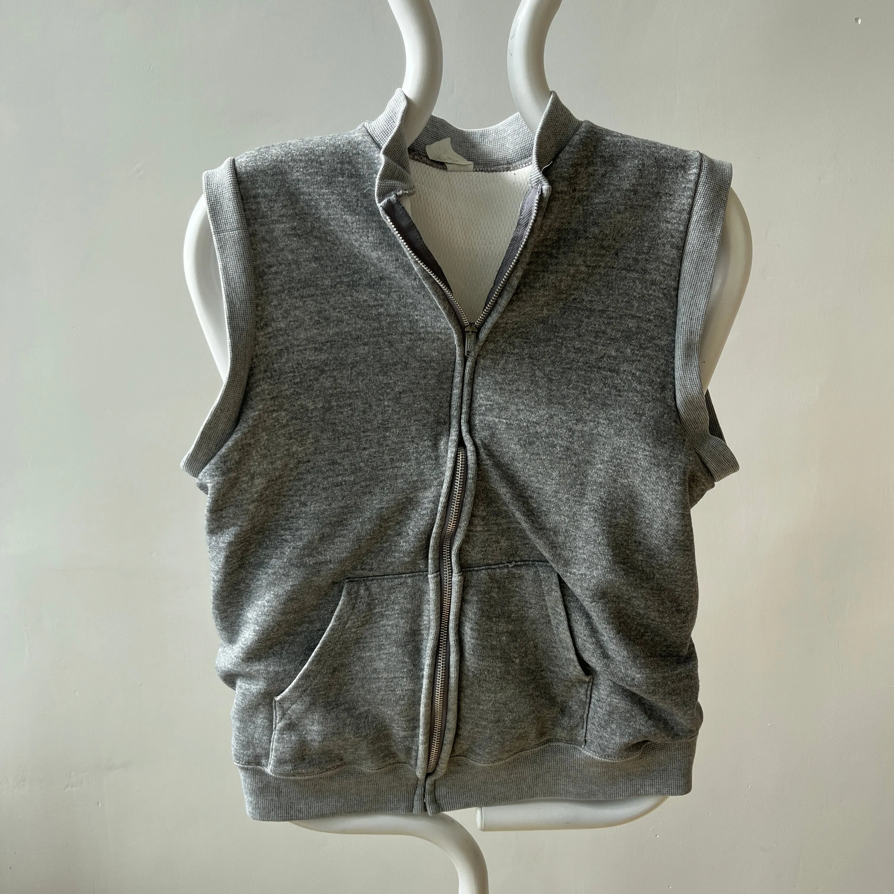 1980s Gray Insulated Sweatshirt Vest - Zip Up