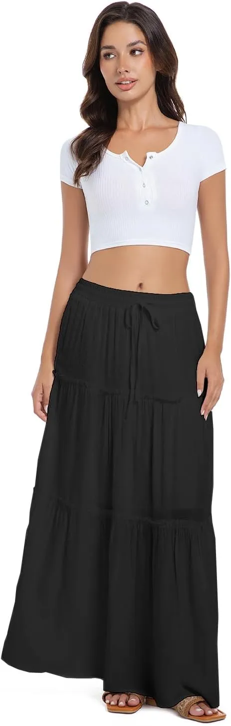 2025 Summer Long Maxi Skirt for Women Casual Elastic Waist A-Line Boho Beach Long Skirts