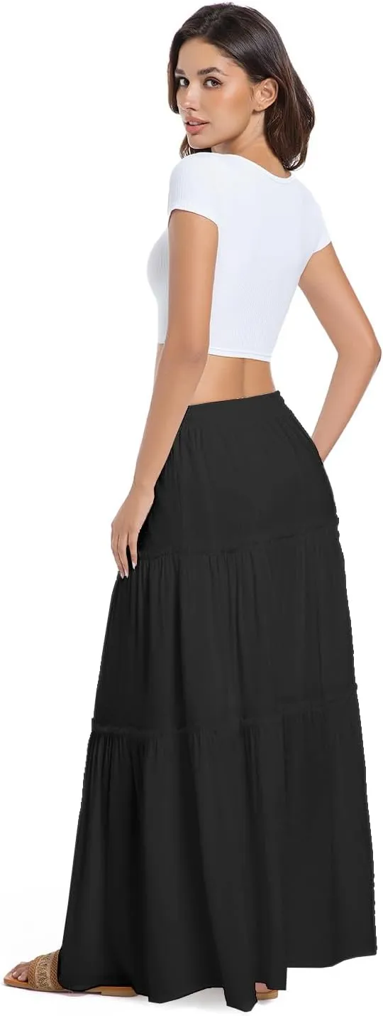 2025 Summer Long Maxi Skirt for Women Casual Elastic Waist A-Line Boho Beach Long Skirts