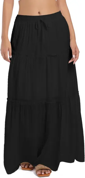 2025 Summer Long Maxi Skirt for Women Casual Elastic Waist A-Line Boho Beach Long Skirts