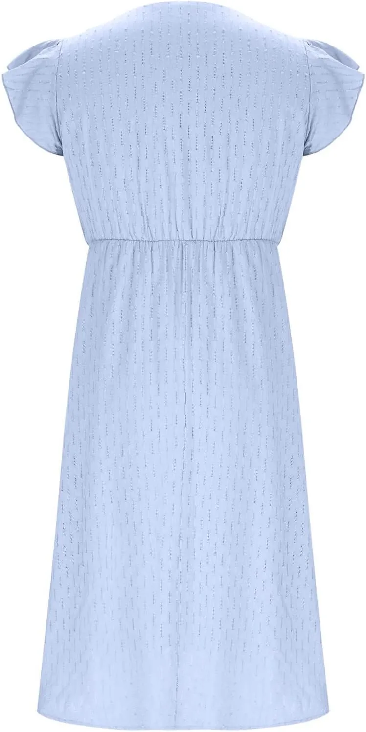 2025 Women's Summer Midi Dress Ruffle Cap Sleeve V-Neck Casual A Line Dress Beach Party Vacation Lace Sun Dresses