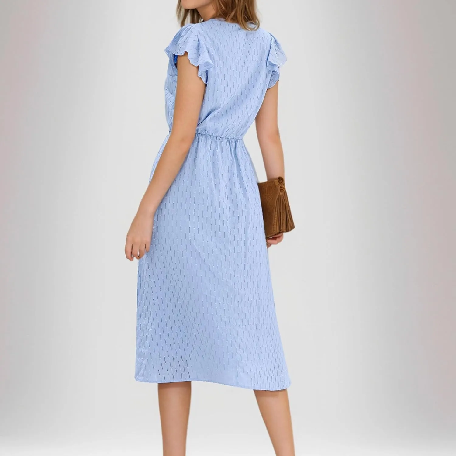 2025 Women's Summer Midi Dress Ruffle Cap Sleeve V-Neck Casual A Line Dress Beach Party Vacation Lace Sun Dresses