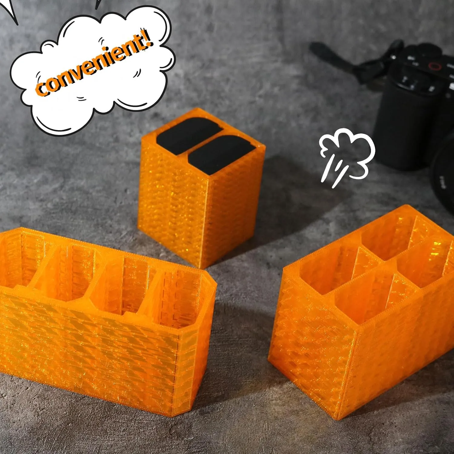 2PCS Camera Battery Storage Soft Case with 4 Warehouses for Canon LP-E6/LP-E6N/LP-E6NH Camera Battery Protective Pack Case Holder (Orange,Four Warehouses)