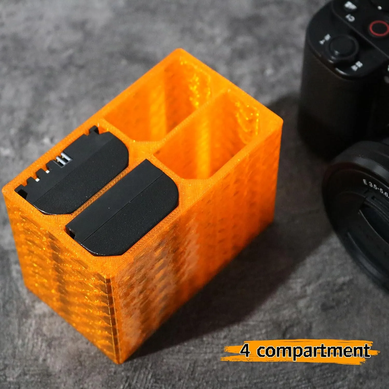 2PCS Camera Battery Storage Soft Case with 4 Warehouses for Canon LP-E6/LP-E6N/LP-E6NH Camera Battery Protective Pack Case Holder (Orange,Four Warehouses)