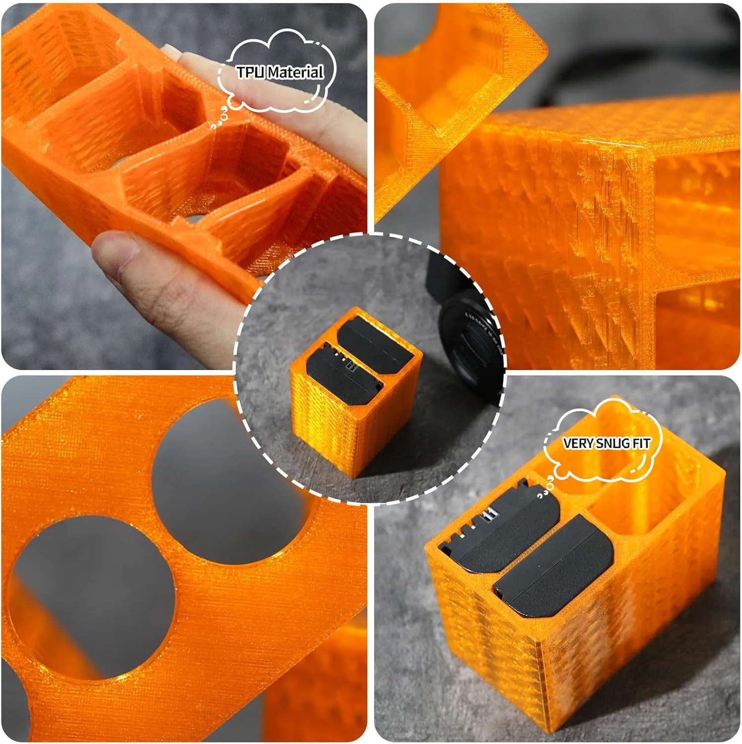 2PCS Camera Battery Storage Soft Case with 4 Warehouses for Canon LP-E6/LP-E6N/LP-E6NH Camera Battery Protective Pack Case Holder (Orange,Four Warehouses)