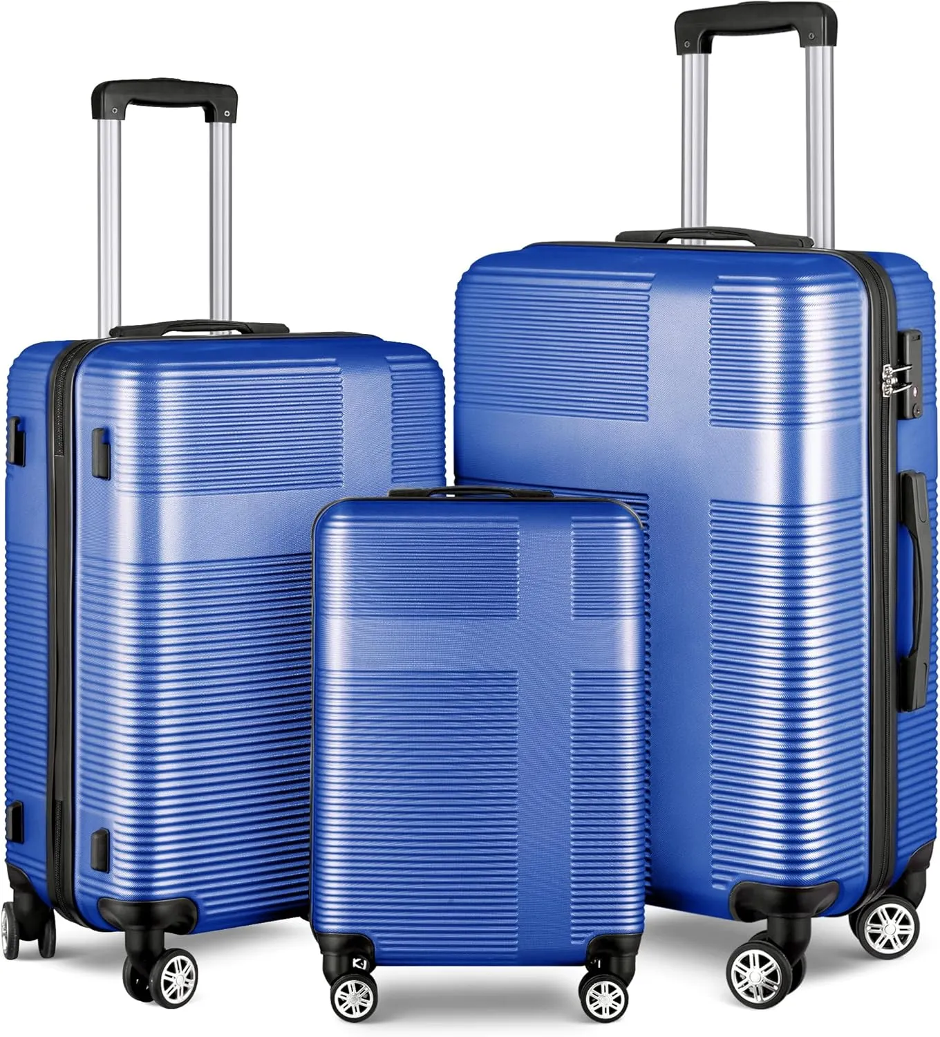 3 Piece Luggage Set with TSA Lock ABS, Durable Hard Shell Luggage Set, Lightweight Suitcase with Hooks, Spinner Wheels Cross Stripe Luggage Sets 20in/24in/28in,Blue