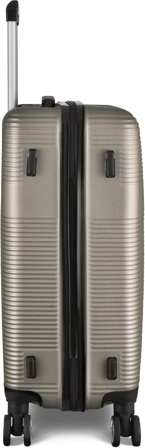 3 Piece Luggage Set with TSA Lock ABS, Durable Hard Shell Luggage Set, Lightweight Suitcase with Hooks, Spinner Wheels Cross Stripe Luggage Sets 20in/24in/28in,Champagne