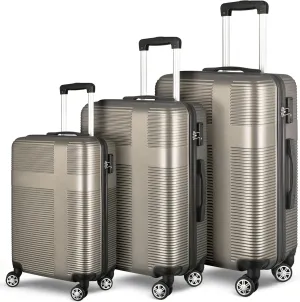 3 Piece Luggage Set with TSA Lock ABS, Durable Hard Shell Luggage Set, Lightweight Suitcase with Hooks, Spinner Wheels Cross Stripe Luggage Sets 20in/24in/28in,Champagne