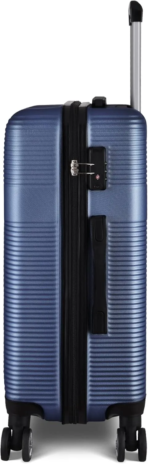 3 Piece Luggage Set with TSA Lock ABS, Durable Hard Shell Luggage Set, Lightweight Suitcase with Hooks, Spinner Wheels Cross Stripe Luggage Sets 20in/24in/28in,Dark Blue