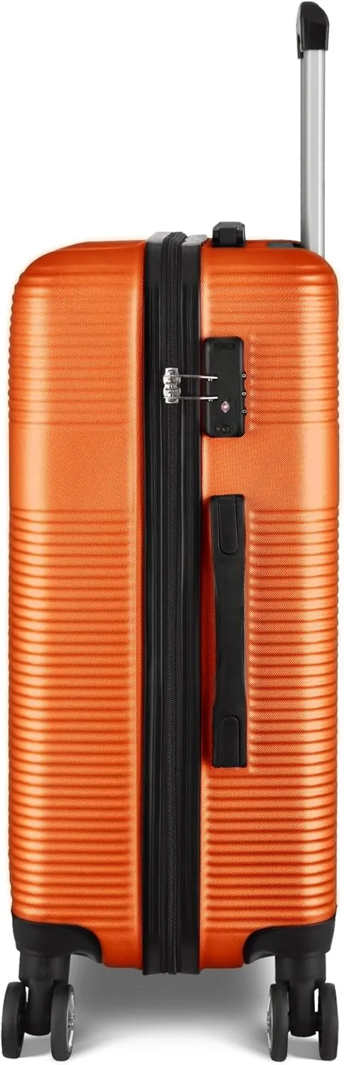 3 Piece Luggage Set with TSA Lock ABS, Durable Hard Shell Luggage Set, Lightweight Suitcase with Hooks, Spinner Wheels Cross Stripe Luggage Sets 20in/24in/28in,Orange