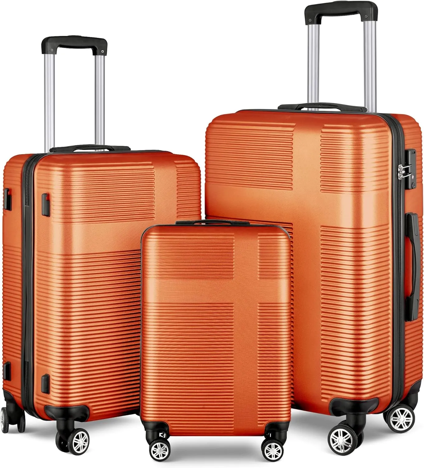 3 Piece Luggage Set with TSA Lock ABS, Durable Hard Shell Luggage Set, Lightweight Suitcase with Hooks, Spinner Wheels Cross Stripe Luggage Sets 20in/24in/28in,Orange