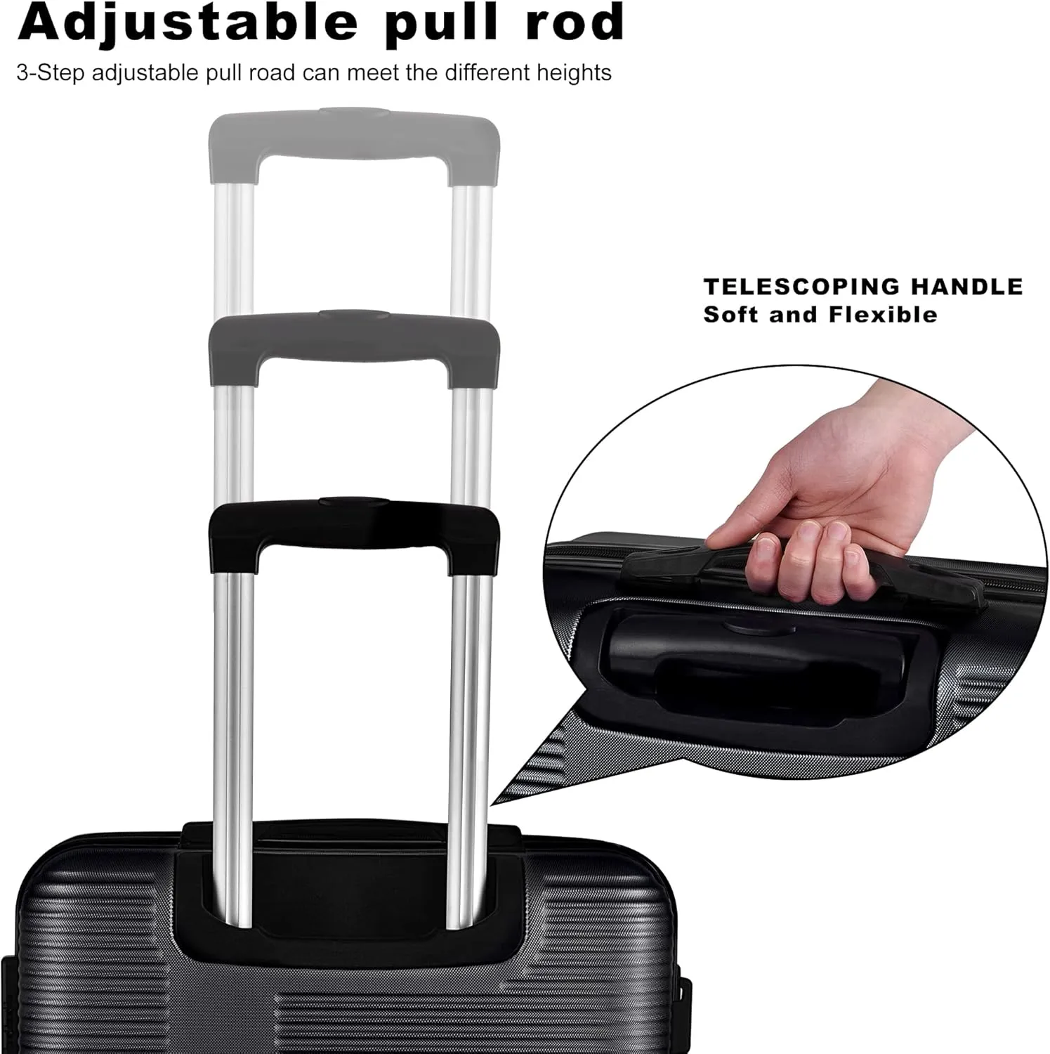 3 Piece Luggage Set with TSA Lock, Durable Lightweight Cross Stripe Suitcase Hardshell Luggage Set with Hooks and 360 Degree Spinner Wheels (20in/24in/28in) Black As Shown One Size