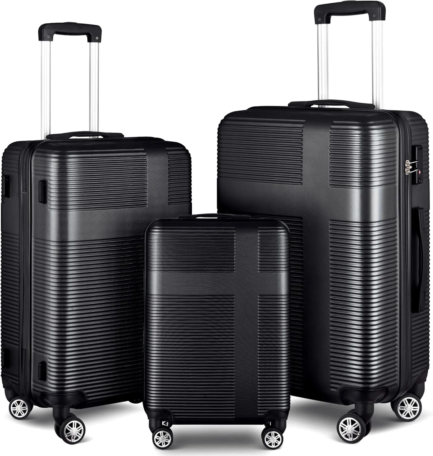 3 Piece Luggage Set with TSA Lock, Durable Lightweight Cross Stripe Suitcase Hardshell Luggage Set with Hooks and 360 Degree Spinner Wheels (20in/24in/28in) Black As Shown One Size