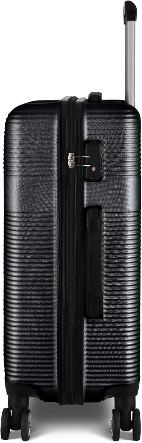 3 Piece Luggage Set with TSA Lock, Durable Lightweight Cross Stripe Suitcase Hardshell Luggage Set with Hooks and 360 Degree Spinner Wheels (20in/24in/28in) Black As Shown One Size