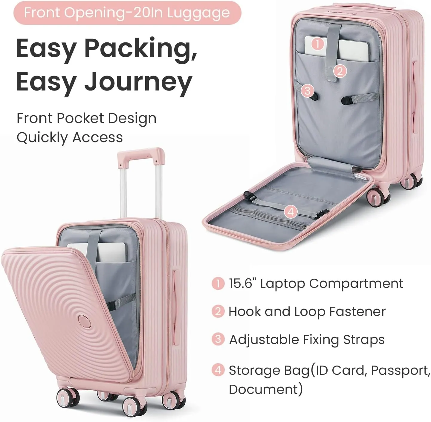 3 Piece Luggage Sets with Front Pocket (20/24/28), Lightweight Hard Shell Suitcase Set,Expandable Carry On Luggage Set with Double Spinner Wheels,TSA Lock,Travel Rolling Suitcase for Women Men