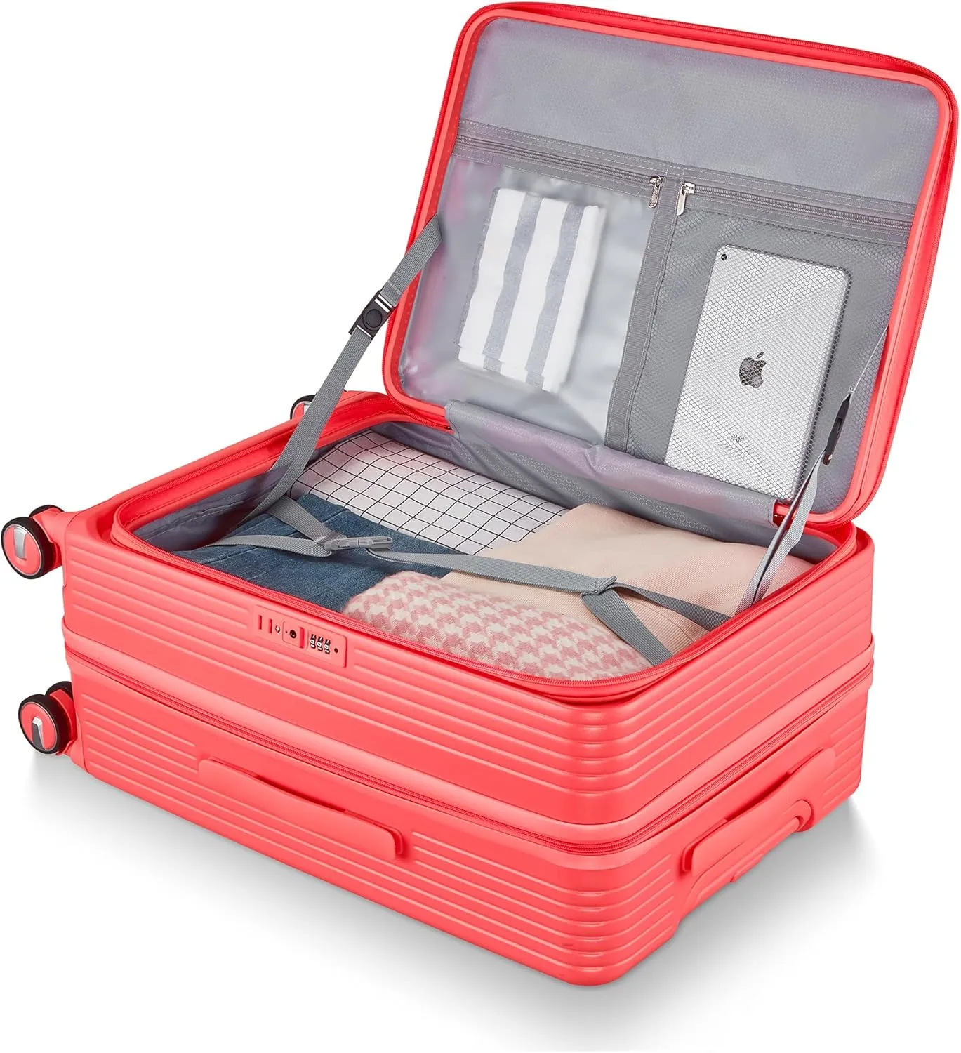 3 Piece Luggage Sets with Front Pocket (20/24/28), Lightweight Hard Shell Suitcase Set,Expandable Carry On Luggage Set with Double Spinner Wheels,TSA Lock,Travel Rolling Suitcase for Women Men