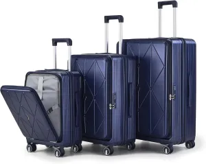 3 Piece Luggage Sets with Front Pocket (20/24/28), Lightweight Hard Shell Suitcase Set,Expandable Carry On Luggage Set with Double Spinner Wheels,TSA Lock,Travel Rolling Suitcase for Women Men