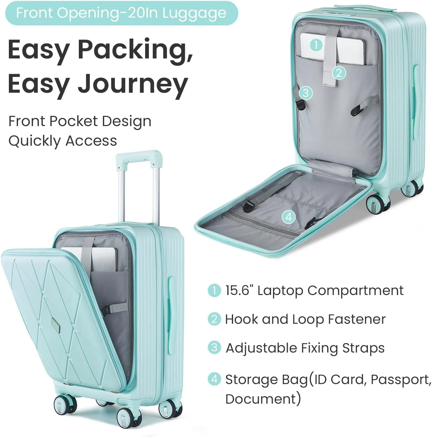 3 Piece Luggage Sets with Front Pocket (20/24/28), Lightweight Hard Shell Suitcase Set,Expandable Carry On Luggage Set with Double Spinner Wheels,TSA Lock,Travel Rolling Suitcase for Women Men