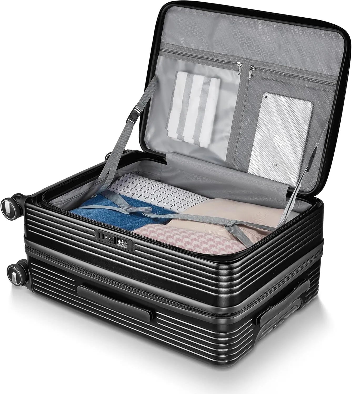 3 Piece Luggage Sets with Front Pocket (20/24/28), Lightweight Hard Shell Suitcase Set,Expandable Carry On Luggage Set with Double Spinner Wheels,TSA Lock,Travel Rolling Suitcase for Women Men