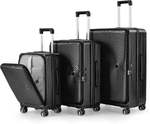 3 Piece Luggage Sets with Front Pocket (20/24/28), Lightweight Hard Shell Suitcase Set,Expandable Carry On Luggage Set with Double Spinner Wheels,TSA Lock,Travel Rolling Suitcase for Women Men