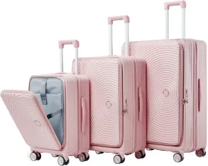 3 Piece Luggage Sets with Front Pocket (20/24/28), Lightweight Hard Shell Suitcase Set,Expandable Carry On Luggage Set with Double Spinner Wheels,TSA Lock,Travel Rolling Suitcase for Women Men