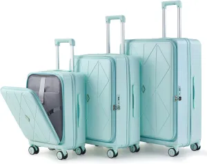 3 Piece Luggage Sets with Front Pocket (20/24/28), Lightweight Hard Shell Suitcase Set,Expandable Carry On Luggage Set with Double Spinner Wheels,TSA Lock,Travel Rolling Suitcase for Women Men