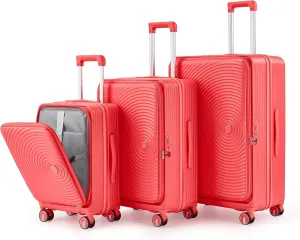 3 Piece Luggage Sets with Front Pocket (20/24/28), Lightweight Hard Shell Suitcase Set,Expandable Carry On Luggage Set with Double Spinner Wheels,TSA Lock,Travel Rolling Suitcase for Women Men