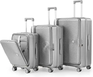 3 Piece Luggage Sets with Front Pocket (20/24/28), Lightweight Hard Shell Suitcase Set,Expandable Carry On Luggage Set with Double Spinner Wheels,TSA Lock,Travel Rolling Suitcase for Women Men