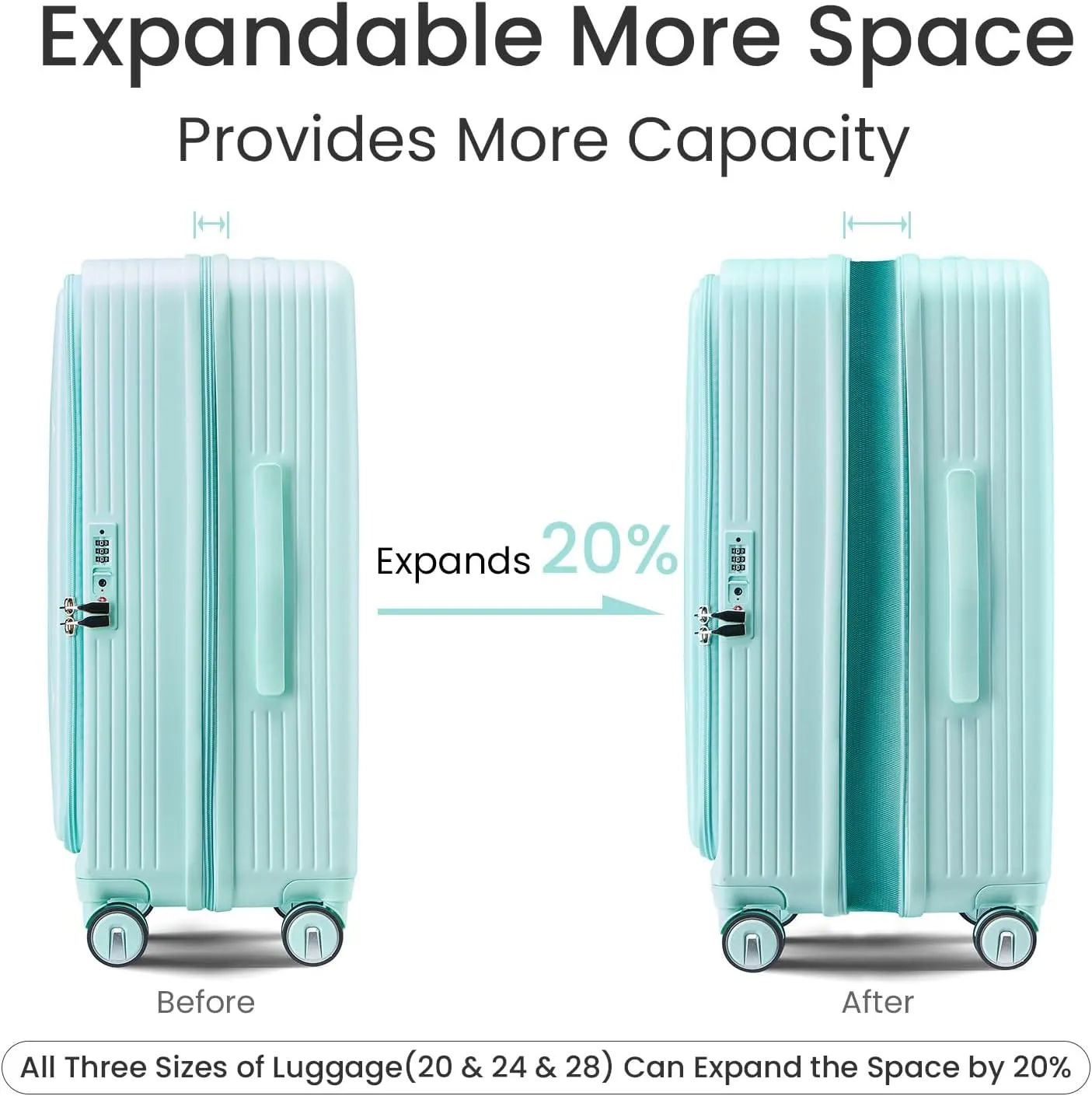 3 Piece Luggage Sets with Front Pocket (20/24/28), Lightweight Hard Shell Suitcase Set,Expandable Carry On Luggage Set with Double Spinner Wheels,TSA Lock,Travel Rolling Suitcase for Women Men