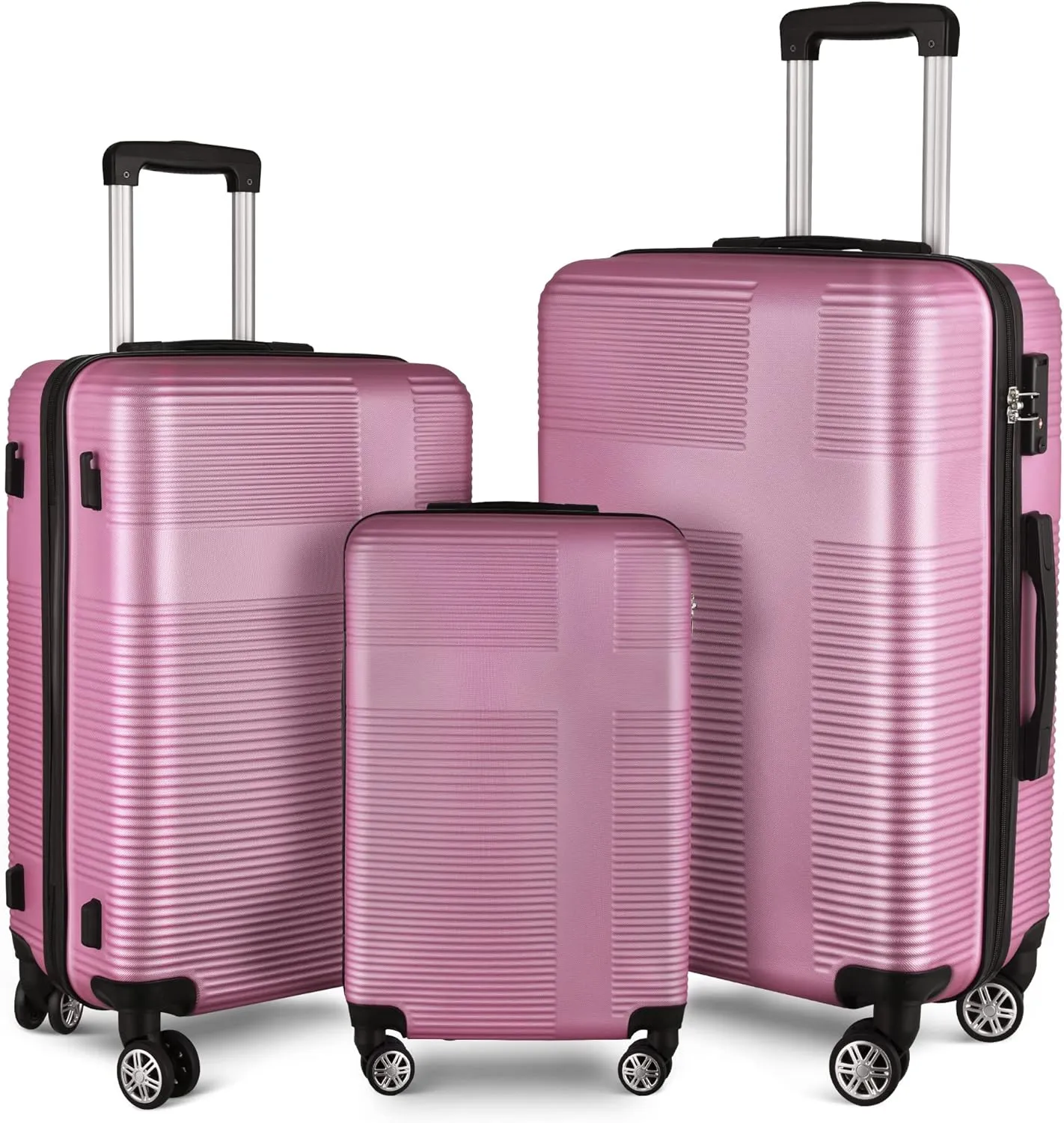 3 Piece Luggage with TSA Lock ABS, Durable Luggage Set, Lightweight Suitcase with Hooks, Spinner Wheels Cross Stripe Luggage Sets 20in/24in/28in