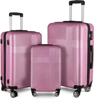 3 Piece Luggage with TSA Lock ABS, Durable Luggage Set, Lightweight Suitcase with Hooks, Spinner Wheels Cross Stripe Luggage Sets 20in/24in/28in