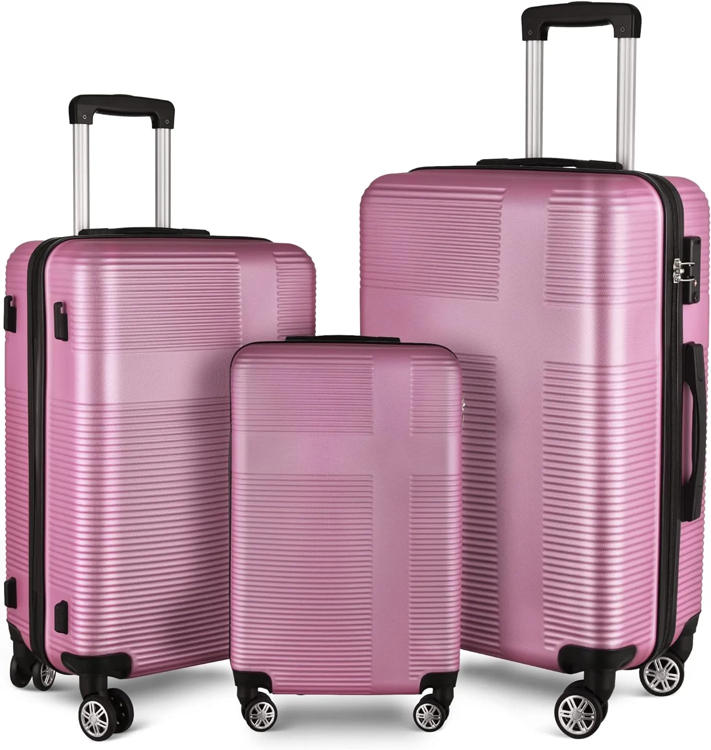 3 Piece Luggage with TSA Lock ABS, Durable Luggage Set, Lightweight Suitcase with Hooks, Spinner Wheels Cross Stripe Luggage Sets 20in/24in/28in
