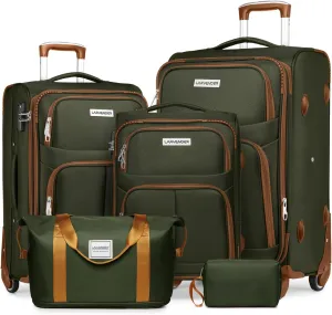 5-Piece Adjustable BrownGreen Softside Expandable Luggage Set with Spinner Wheels and TSA Lock