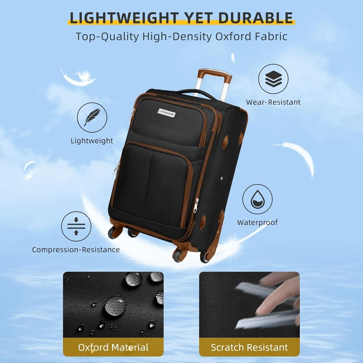 5 Piece Softside Expandable Luggage Set with Spinner Wheels and TSA Lock(Black Brown)
