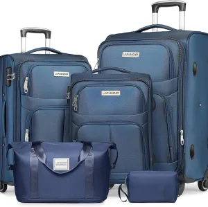 5 Piece Softside Expandable Luggage Set with Spinner Wheels and TSA Lock(Blue)