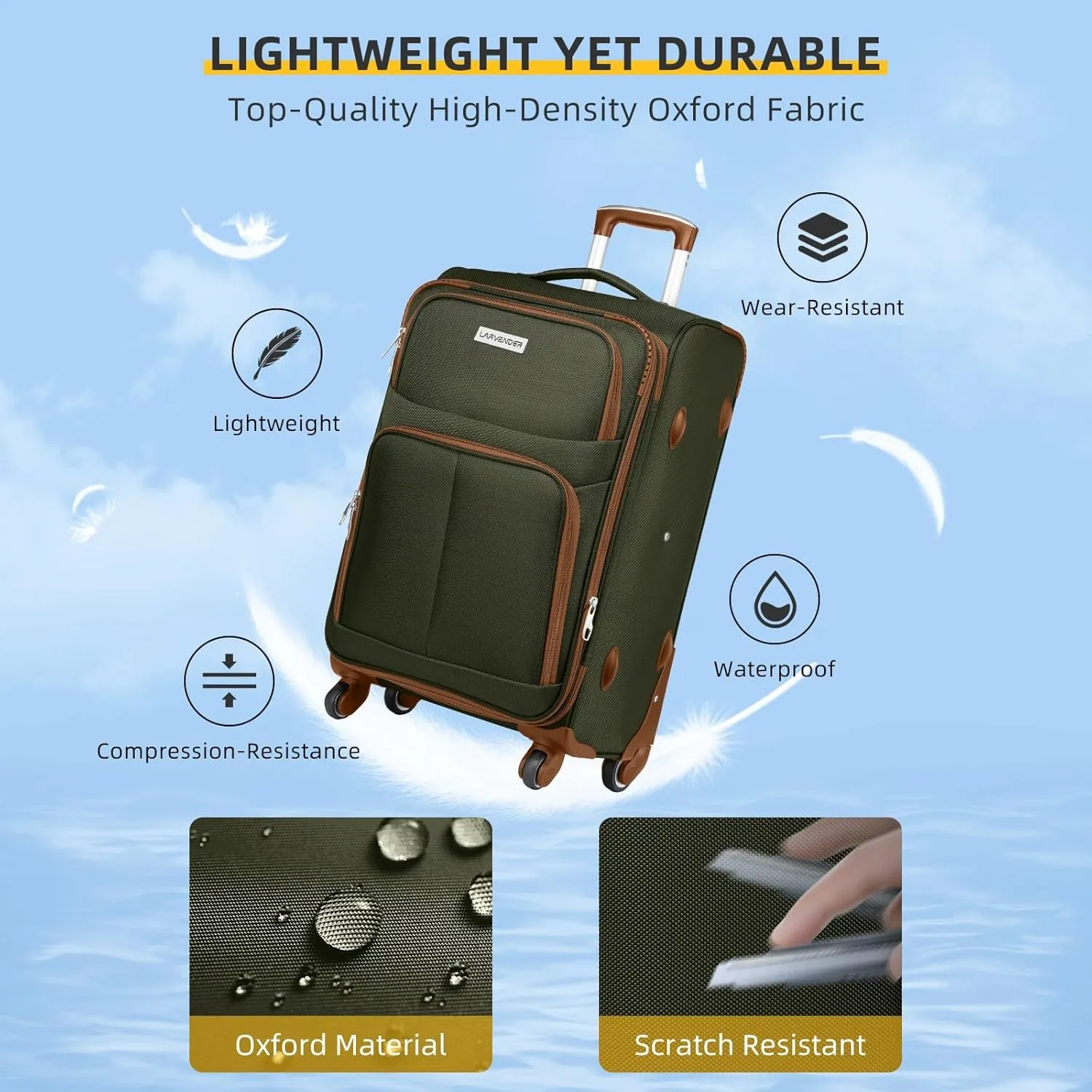 5 Piece Softside Expandable Luggage Set with Spinner Wheels and TSA Lock(Brown Green)