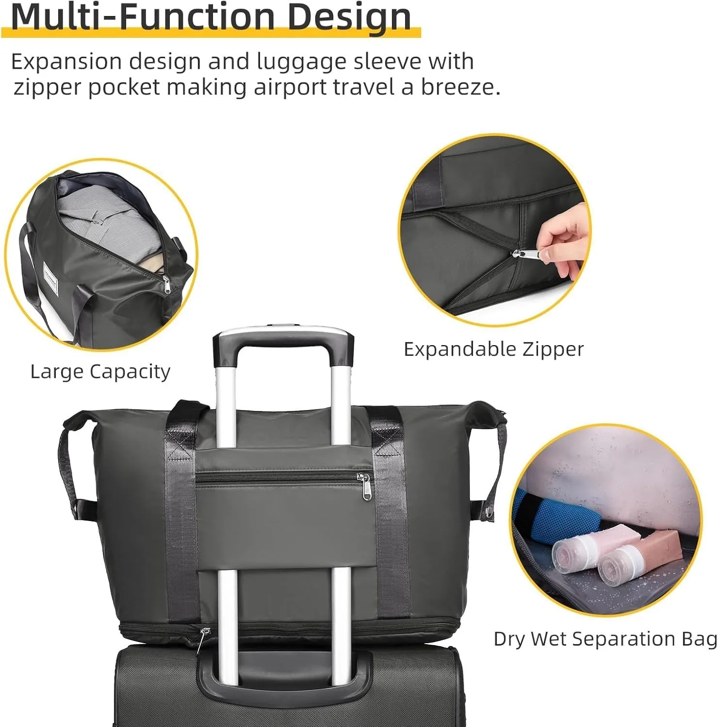 5 Piece Softside Expandable Luggage Set with Spinner Wheels and TSA Lock(Gray)
