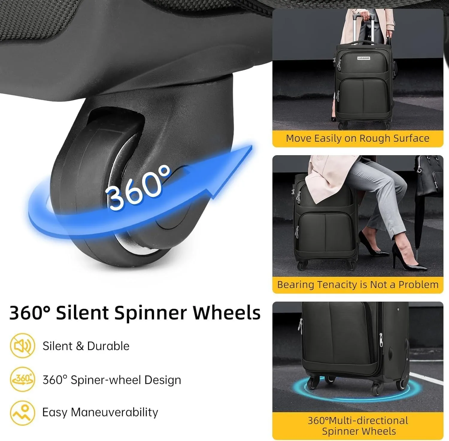 5 Piece Softside Expandable Luggage Set with Spinner Wheels and TSA Lock(Gray)