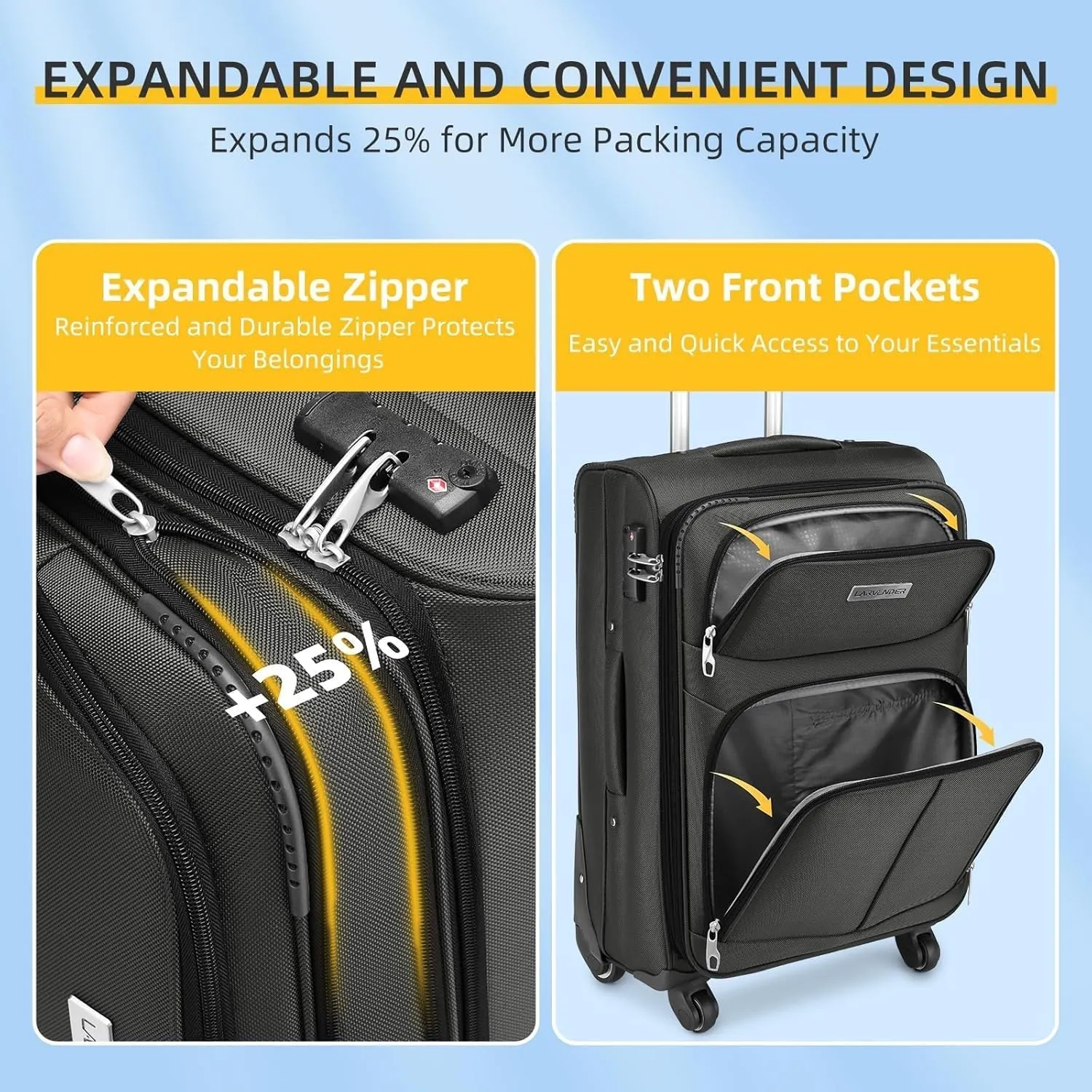 5 Piece Softside Expandable Luggage Set with Spinner Wheels and TSA Lock(Gray)