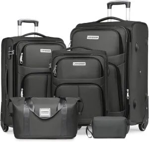 5 Piece Softside Expandable Luggage Set with Spinner Wheels and TSA Lock(Gray)