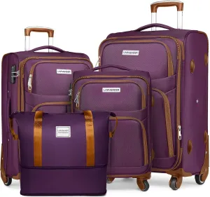 5 Piece Softside Expandable Luggage Set with Spinner Wheels and TSA Lock(Purple )