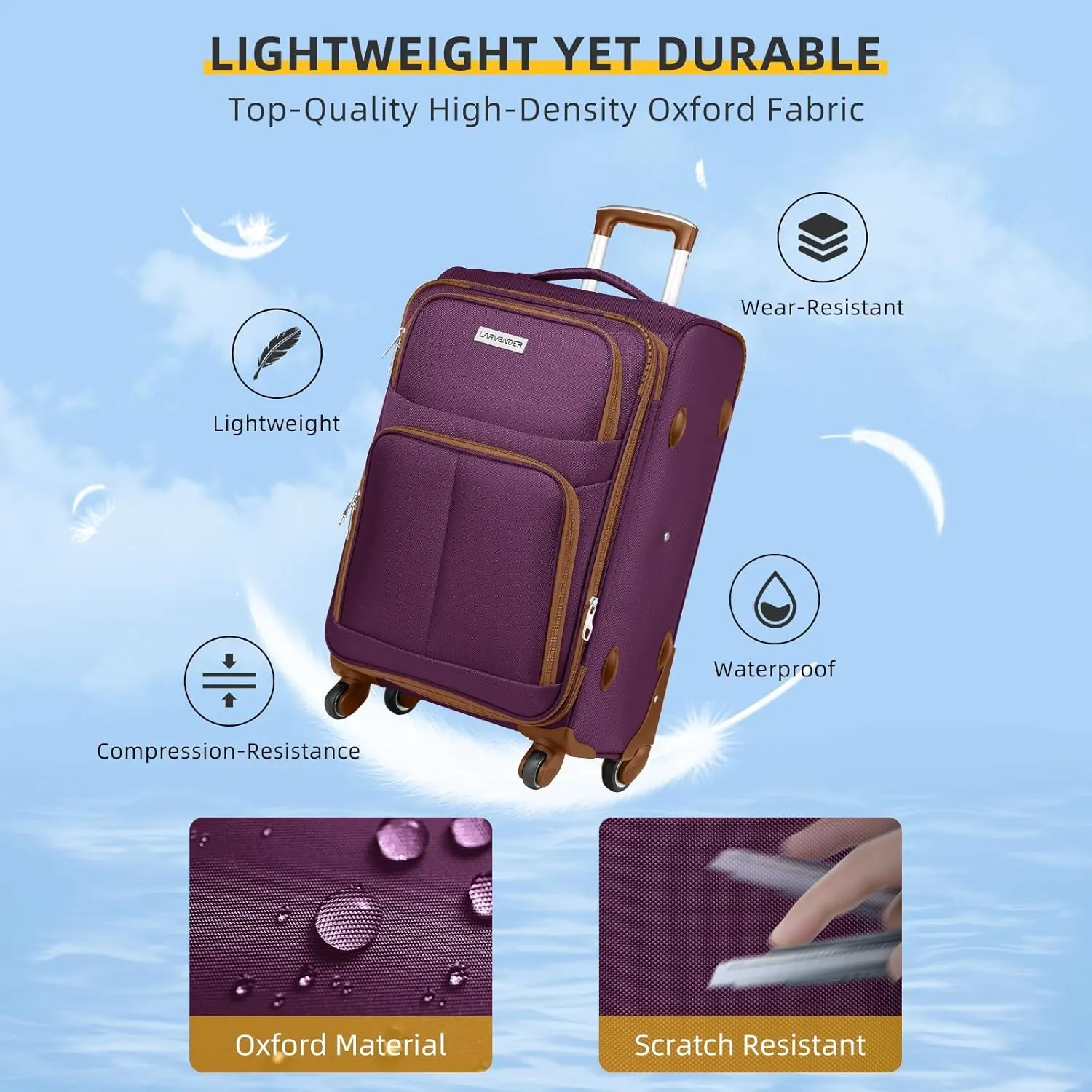 5 Piece Softside Expandable Luggage Set with Spinner Wheels and TSA Lock(Purple )