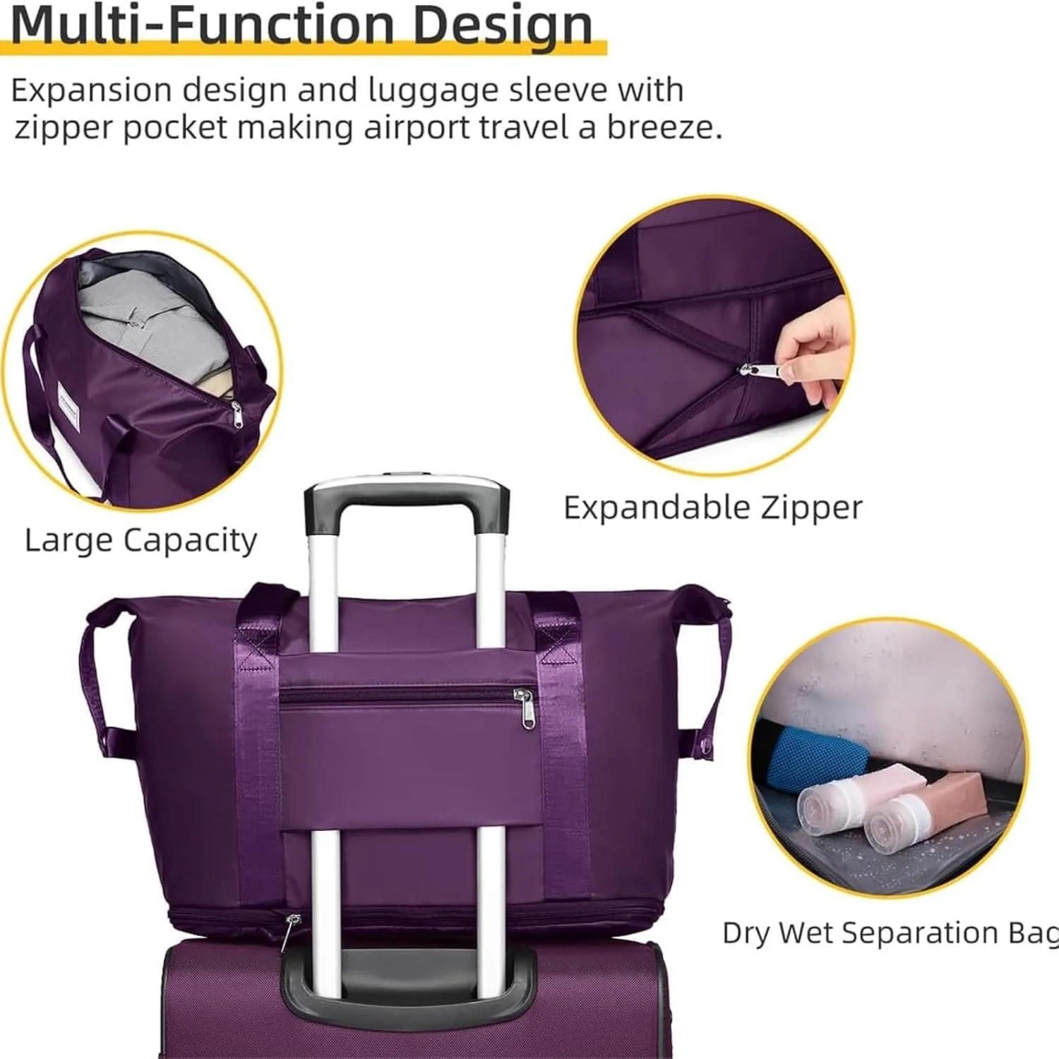 5 Piece Softside Expandable Luggage Set with Spinner Wheels and TSA Lock(Purple)