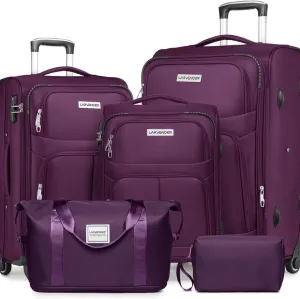 5 Piece Softside Expandable Luggage Set with Spinner Wheels and TSA Lock(Purple)