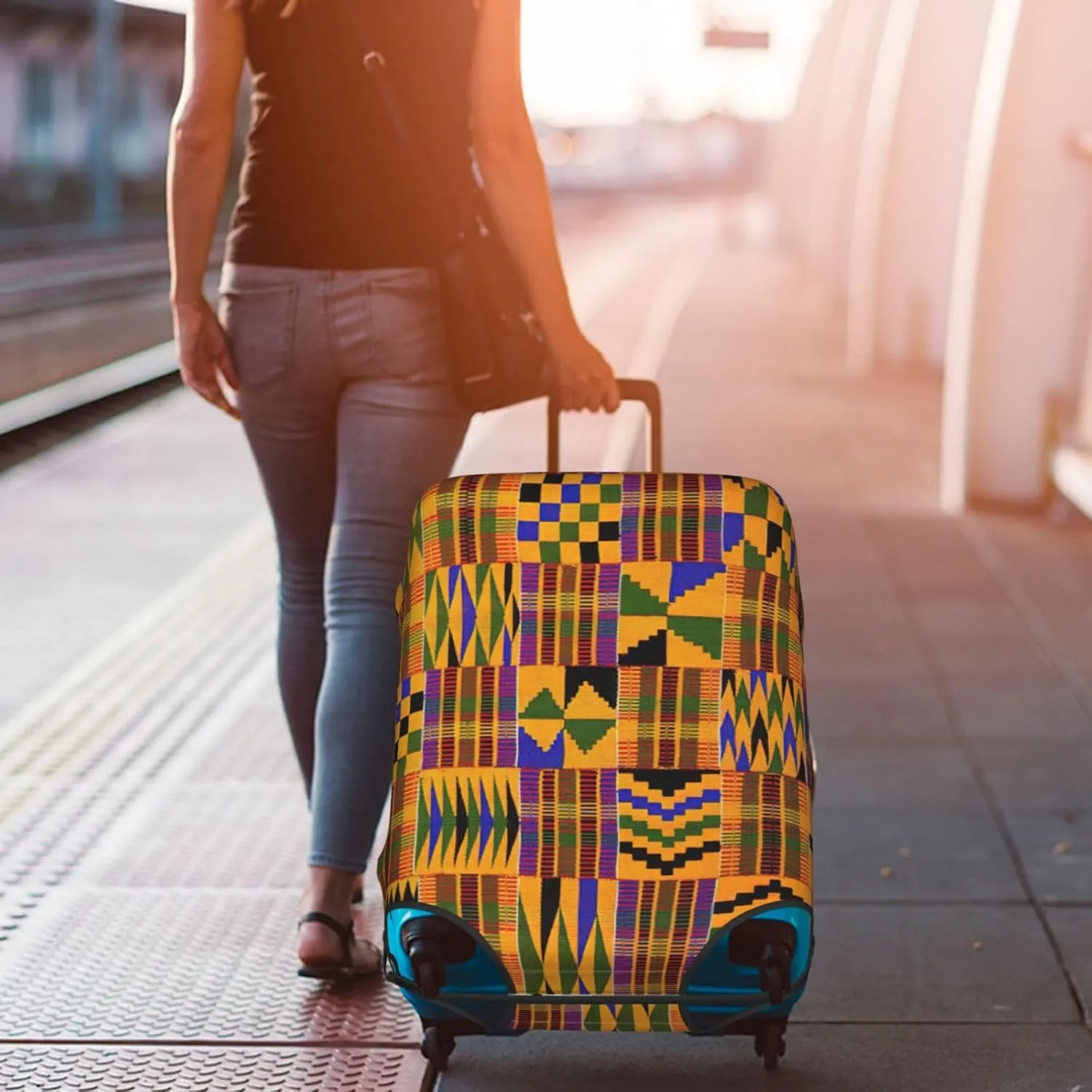 African Ethnic Pattern Print Luggage Cover Washable Suitcase Anti-Scratch Suitcase Cover Protective Cover Fits 18-32 Inch