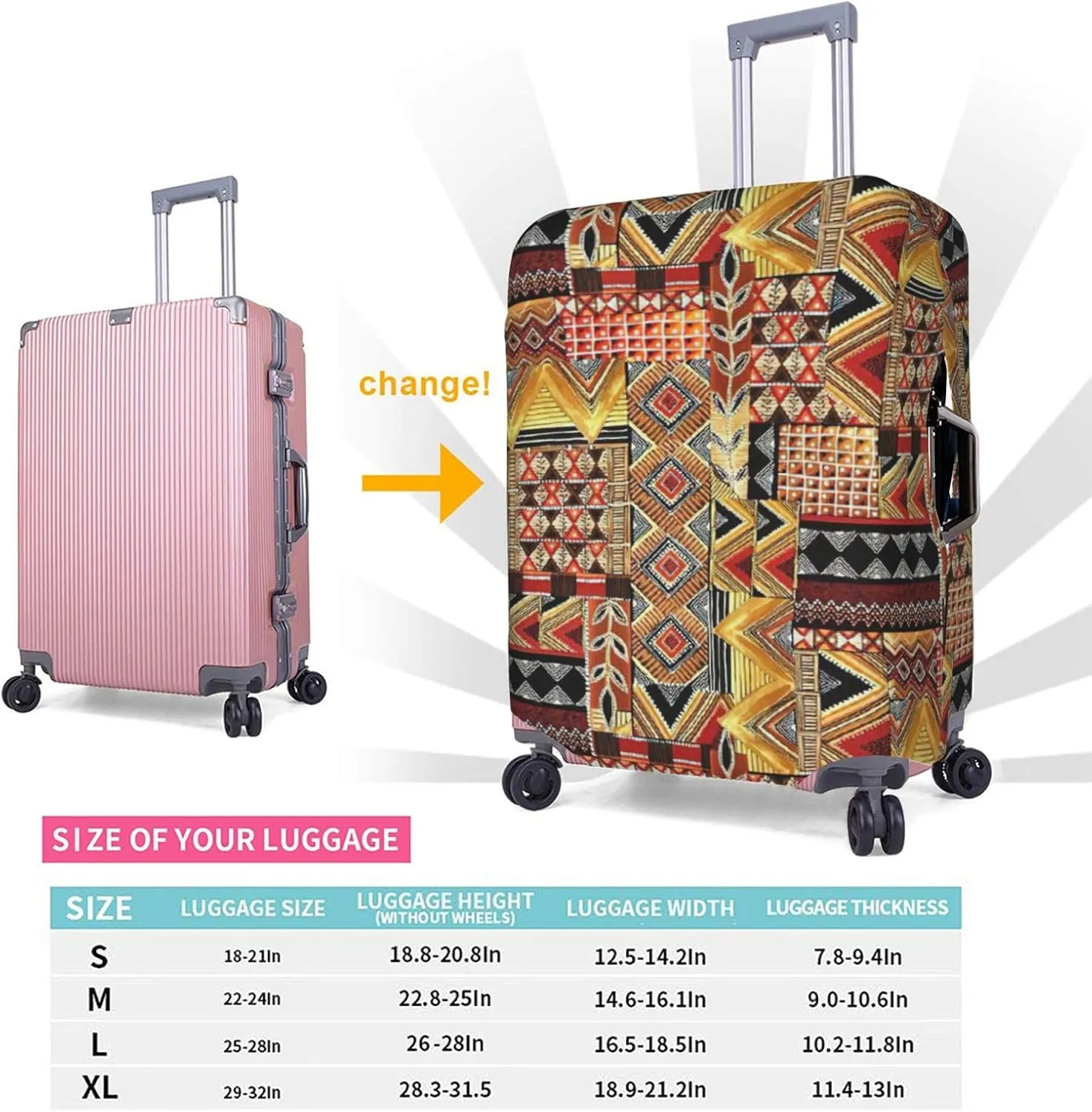 African Textile Patchwork Print Luggage Cover Washable Suitcase Anti-Scratch Suitcase Cover Protective Cover Fits 18-32 Inch