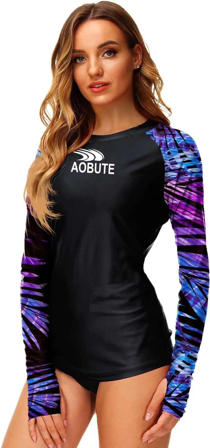 AOBUTE Women Rash Guard Sun Protecion Long Sleeve UPF 50  Swim Shirt with Thumb Hole