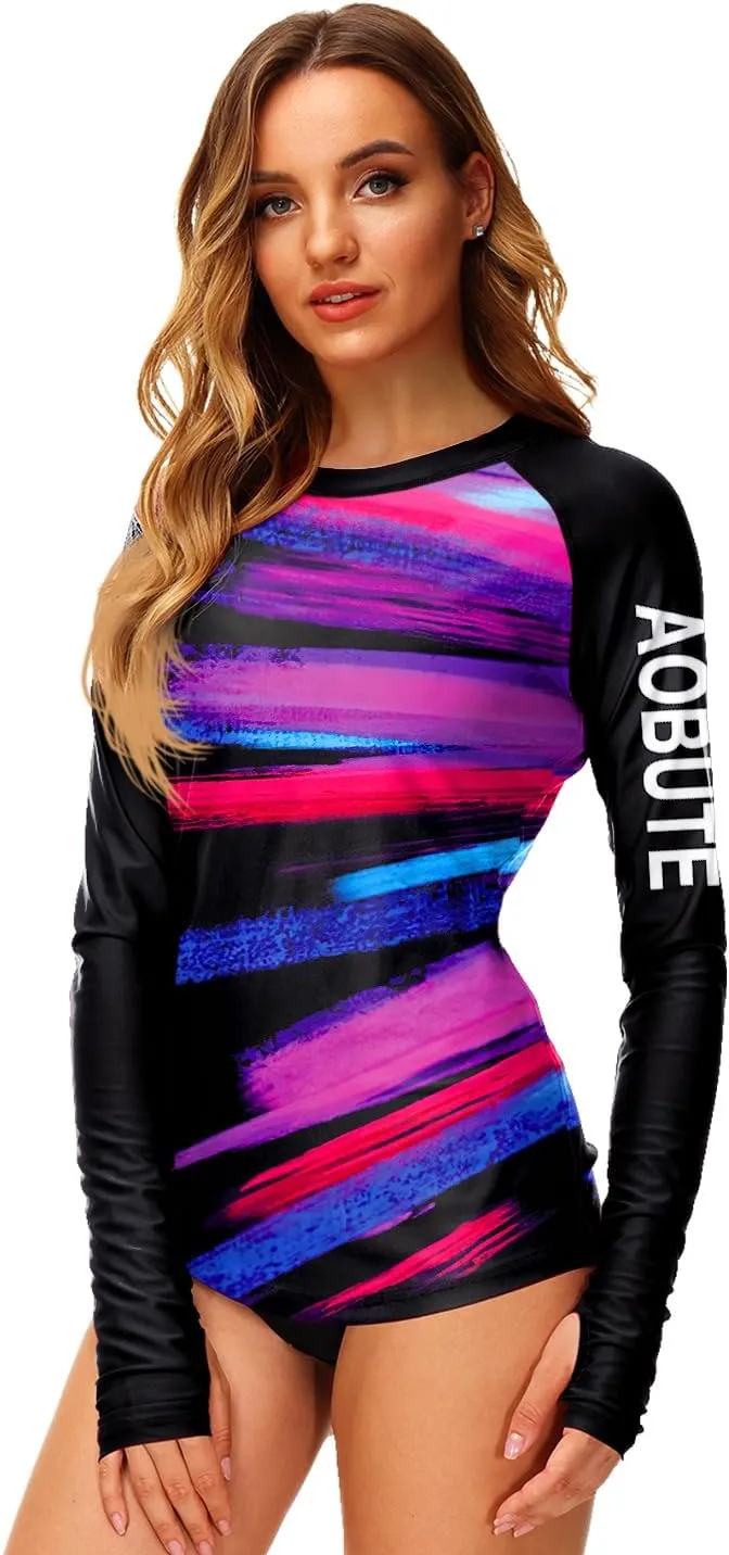 AOBUTE Women Rash Guard Sun Protecion Long Sleeve UPF 50  Swim Shirt with Thumb Hole