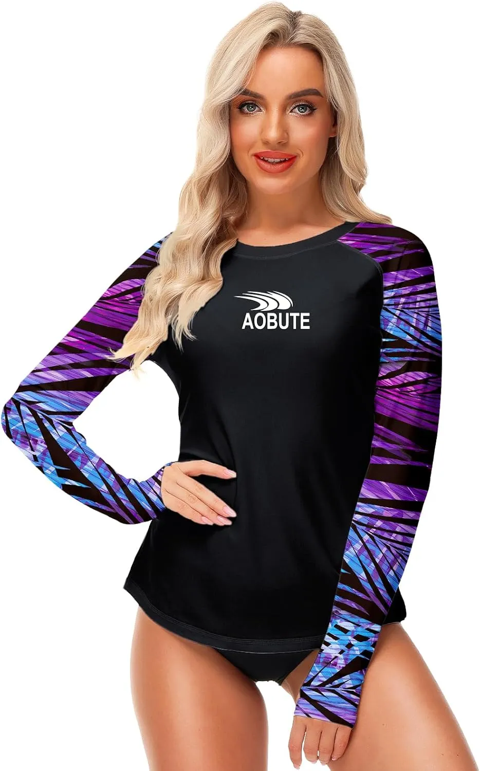 AOBUTE Women Rash Guard Sun Protecion Long Sleeve UPF 50  Swim Shirt with Thumb Hole